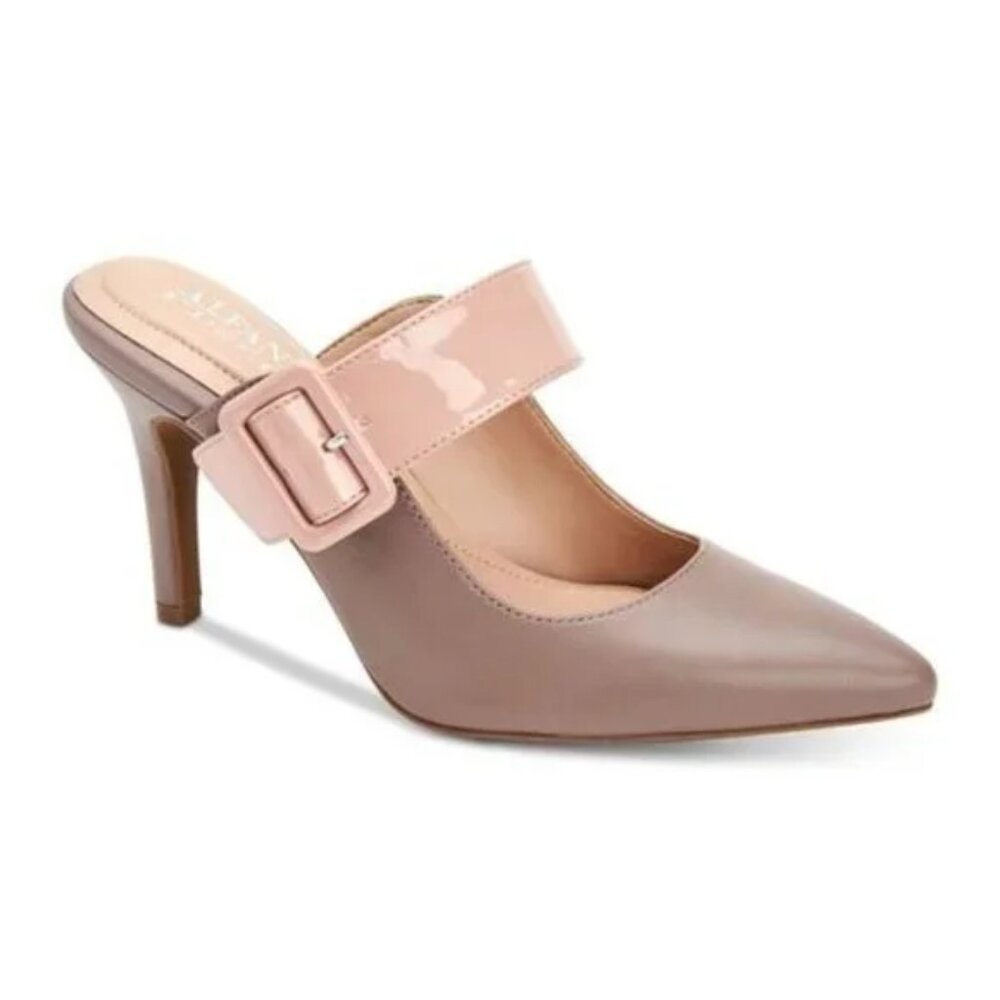 ALFANI StepFlex Women's Beige Sewell Pointed Toe Stiletto Slip On Leather Mules